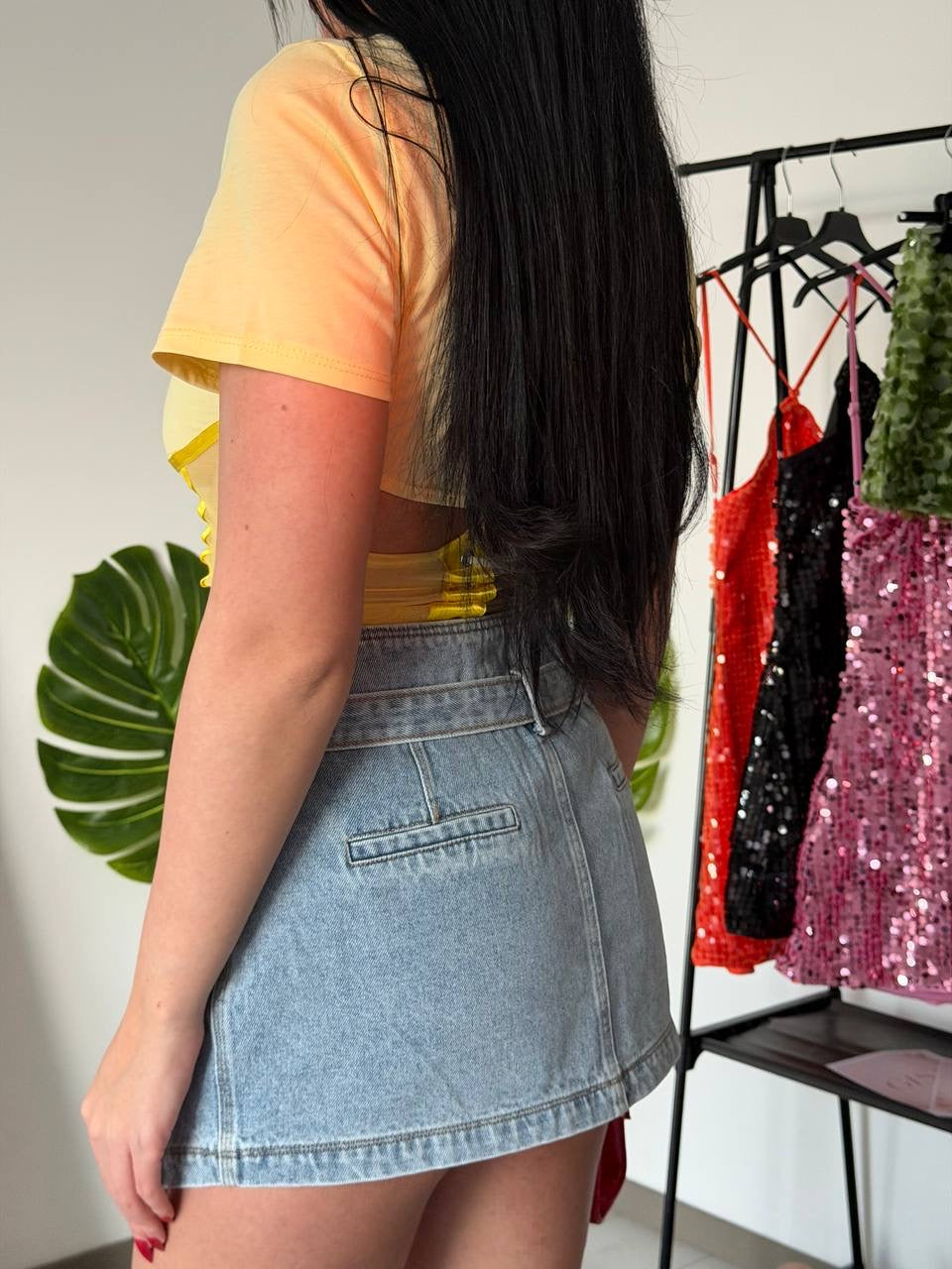 GONNA MIDI IN DENIM CON CINTURA COORDINATA
